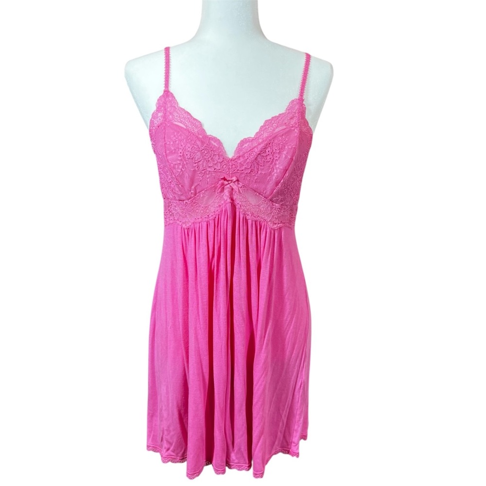 Thalia Sodi Babydoll Cami Top Nightie Slip Dress Med Pink Sexy‎ Y2K Lace